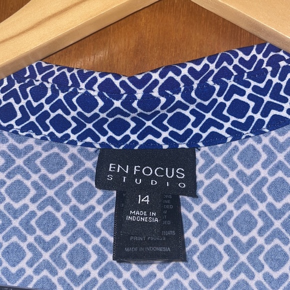 •EN FOCUS STUDIOS•NWOT BLUE/WHITE SQUARE CHECKERED 3/4 SLEEVE MIDI DRESS SIZE 14 - Picture 4 of 7